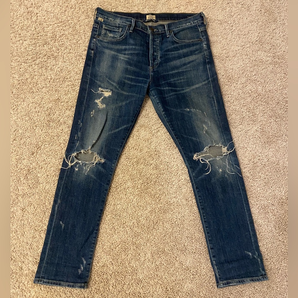 Citizens Of Humanity Distressed Dark Wash Straight Leg Jeans